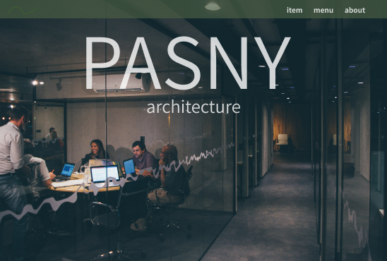 画像：ホームページのファーストビュー、ガラス張りの事務所